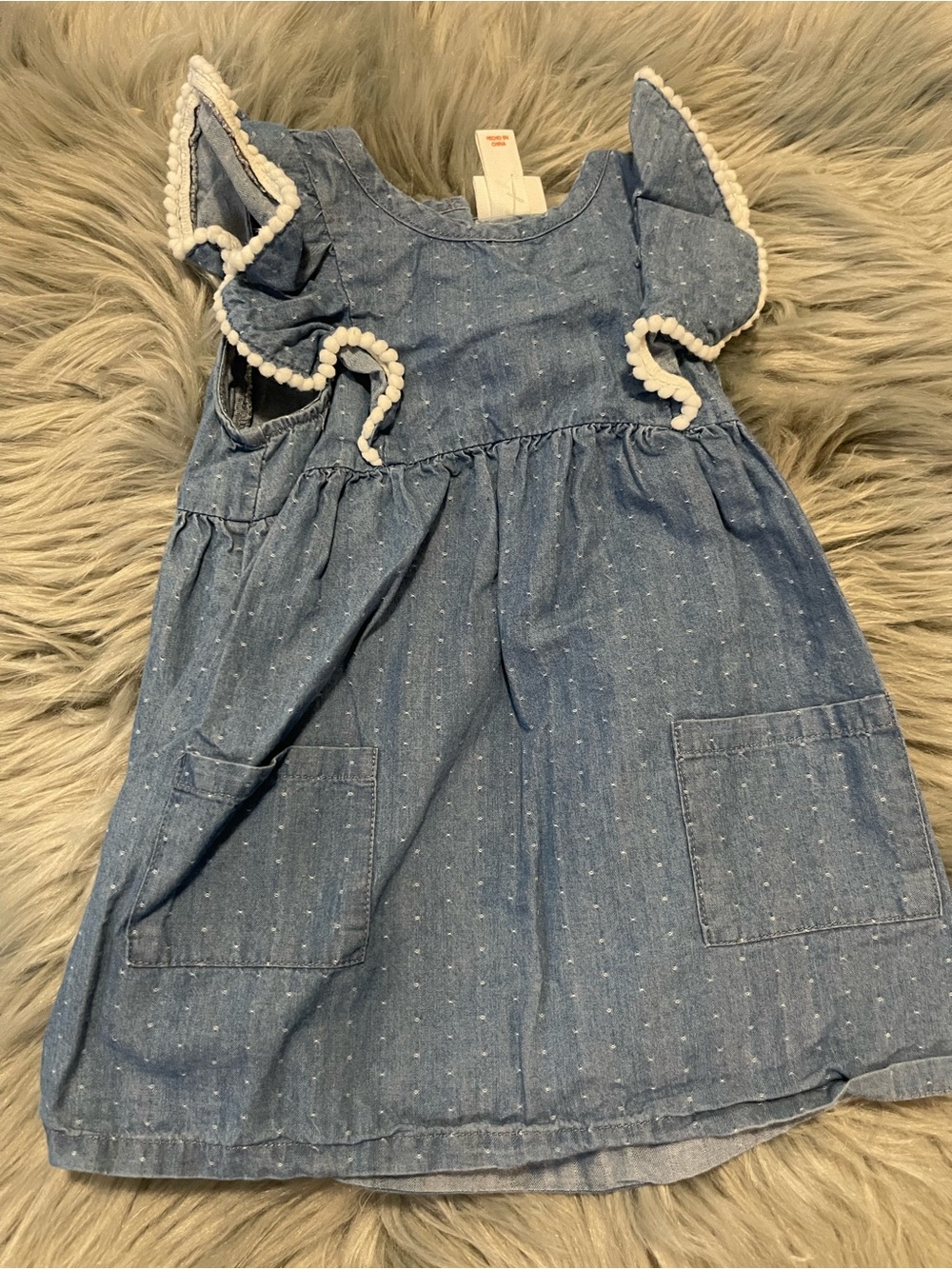 Cat & Jack Denim Dress with flutter Pom Pom sleeves Sz. 18 Months #2826